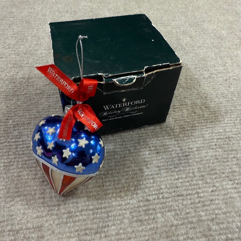 Waterford Holiday Heirlooms Stars and Stripes Blown Glass Christmas Ornament